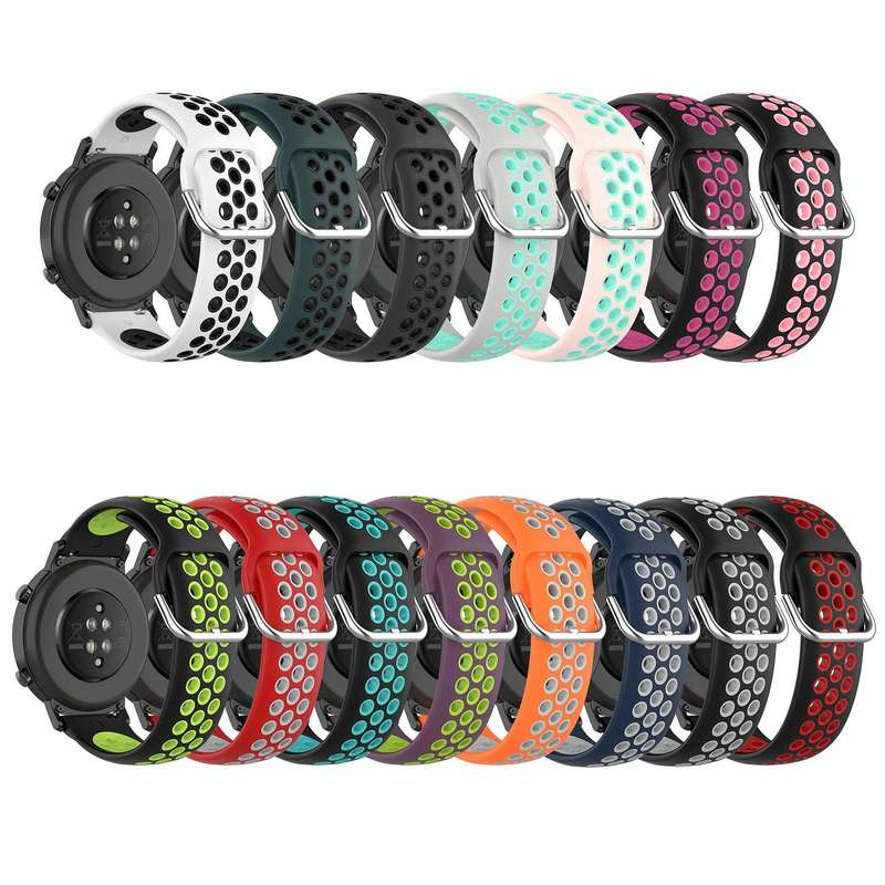 For Garmin Forerunner 265 22mm Perforated Breathable Sports Silicone Watch Band(Black+Rose Red)