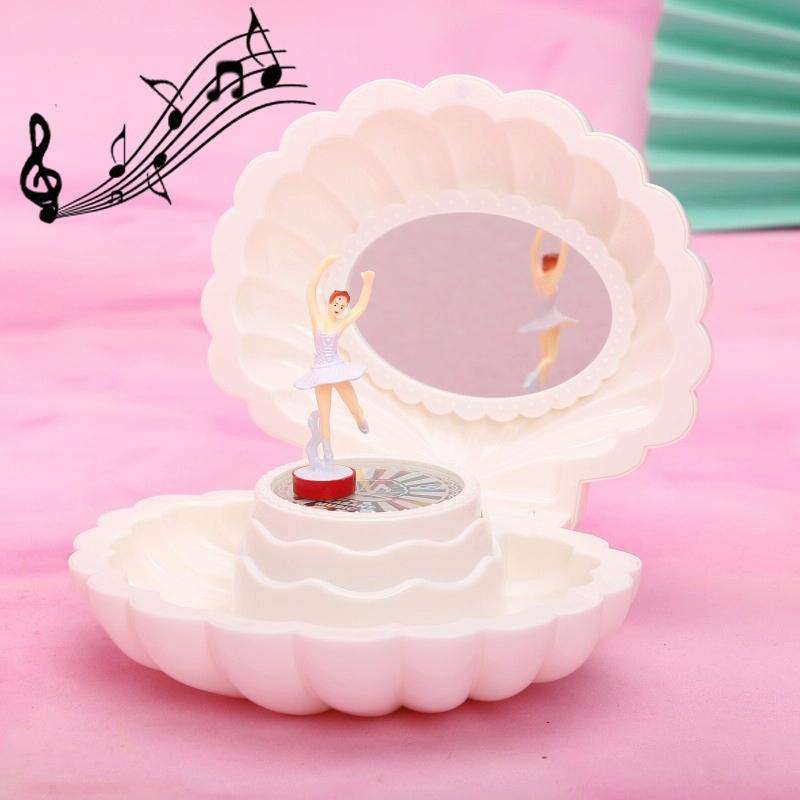 Shell Dancing Girl Flash Music Box Jewelry Storage Box(K0633 White)