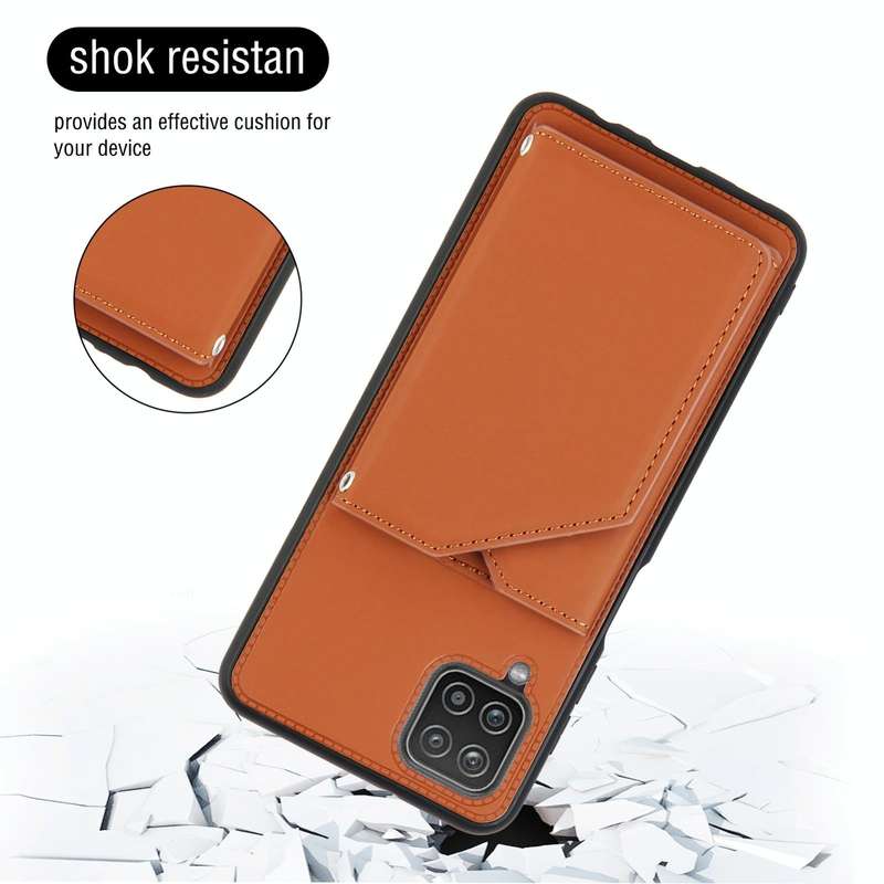 For Samsung Galaxy A12 Skin Feel PU + TPU + PC Back Cover Shockproof Case with Card Slots & Holde...