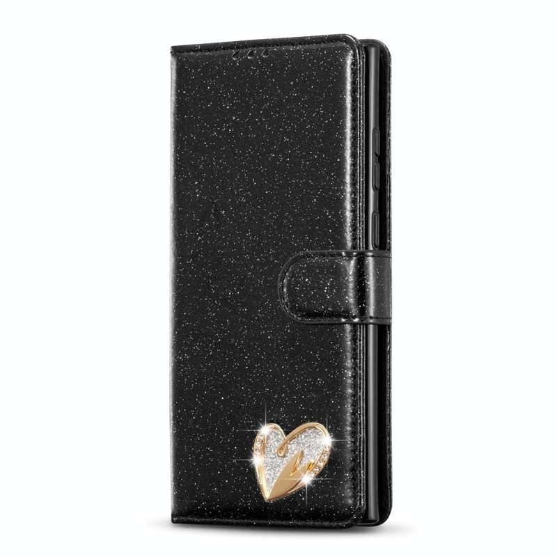 For Samsung Galaxy S22 Ultra 5G Glitter Powder Love Leather Phone Case(Black)