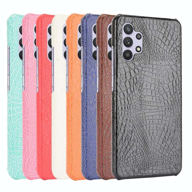For Samsung Galaxy A32 4G European version Shockproof Crocodile Texture PC + PU Case(White)