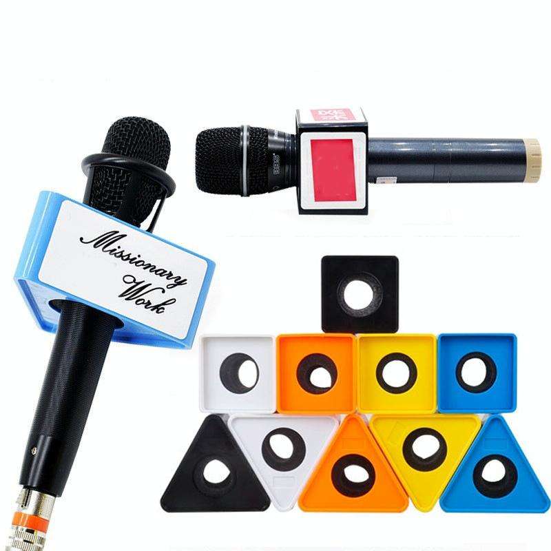Interview Microphone Logo Flag Station, Spec: Square Blue
