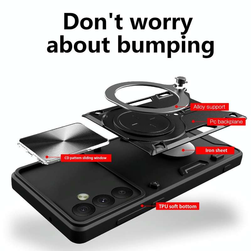 For Samsung Galaxy A34 5G CD Texture Sliding Camshield Magnetic Holder Phone Case(Black)