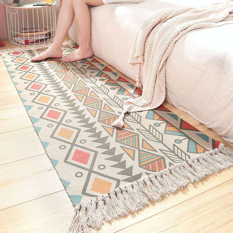 Cotton Hand-woven Bedside Carpet Home Long Fringed Anti-slip Mat, Size:60150 cm(Leaf Years)