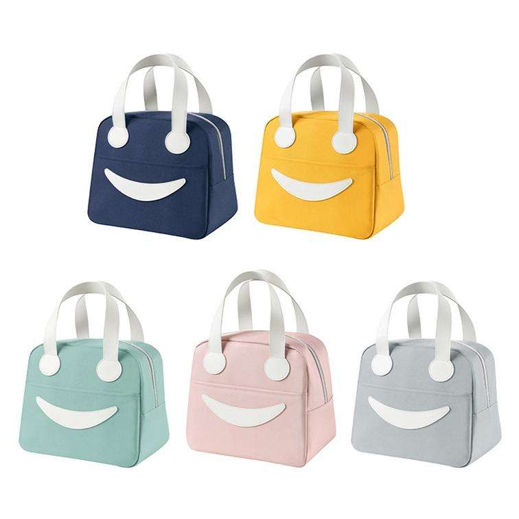 Smiley Lunch Bag with Leather Handles, Size: S (Gray)