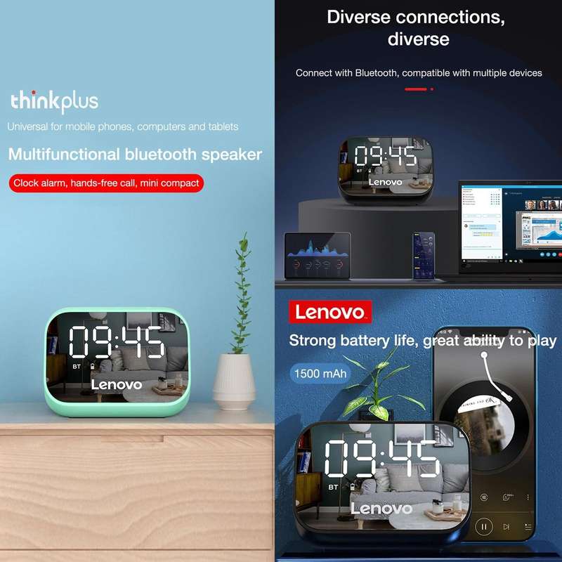 Lenovo TS13 Wireless Portable Subwoofer Stereo Bluetooth Speaker Smart Alarm Clock(Black)