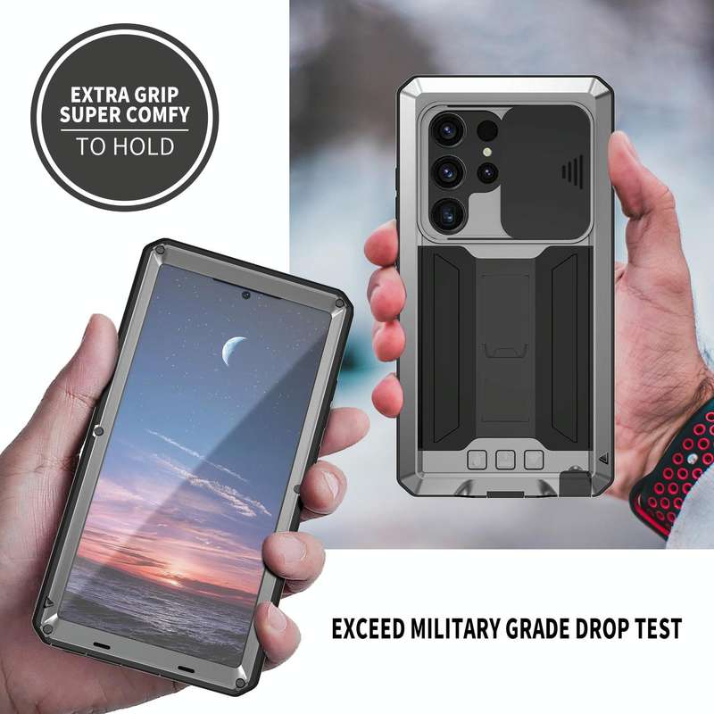 For Samsung Galaxy S24 Ultra 5G R-JUST Sliding Camera Life Waterproof Holder Phone Case(Silver)