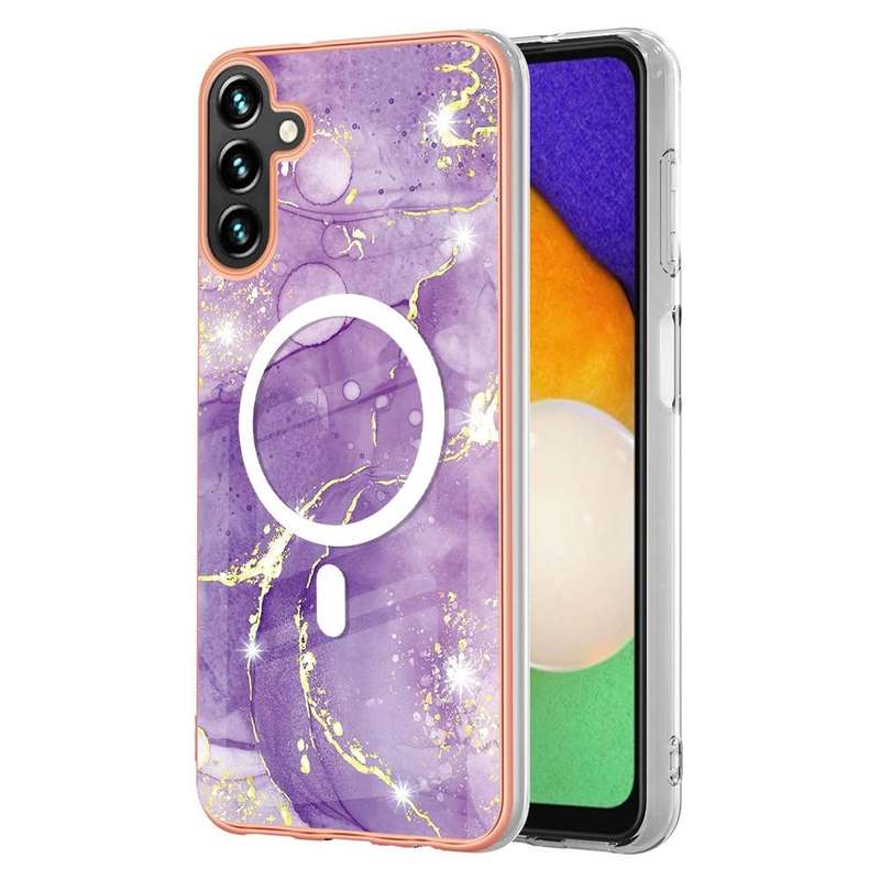 For Samsung Galaxy A54 5G Marble Pattern Dual-side IMD Magsafe TPU Phone Case(Purple 002)