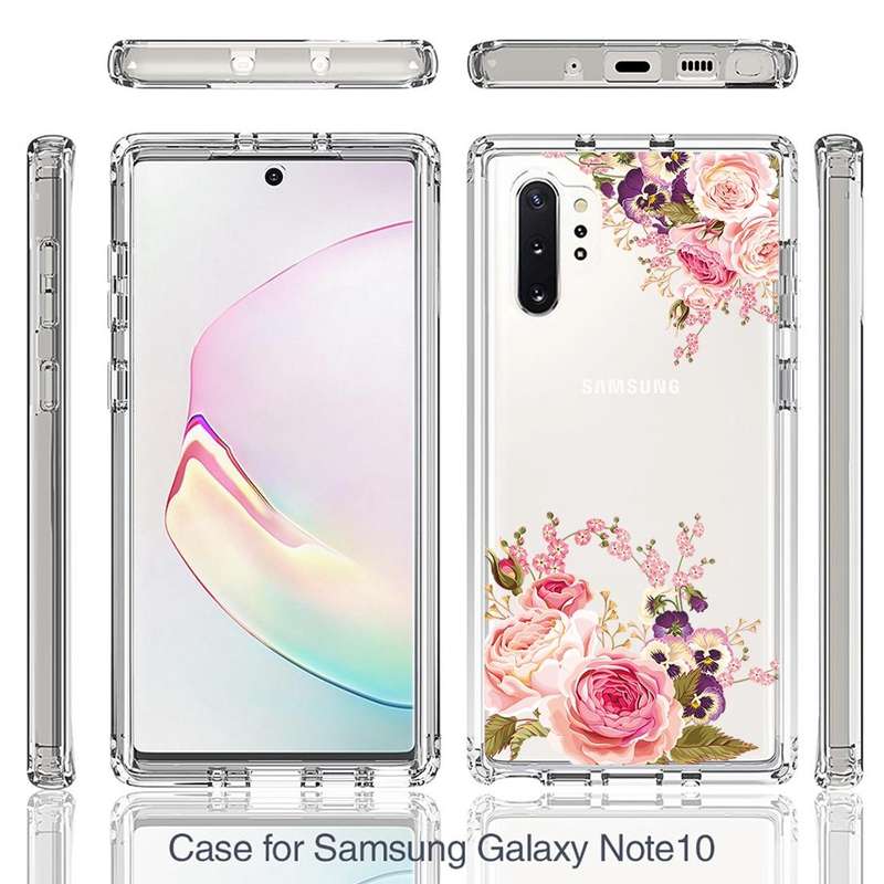 For Samsung Galaxy Note10+ PC+TPU Transparent Painted Phone Case(Pink Rose)