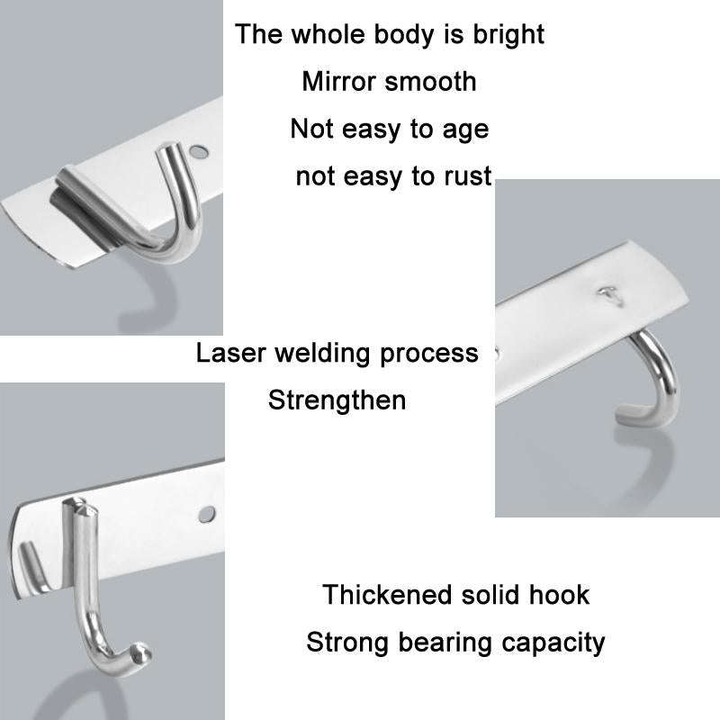 304 Stainless Steel No Punching Door Rear Coat Hook, Specification: 4 Hooks
