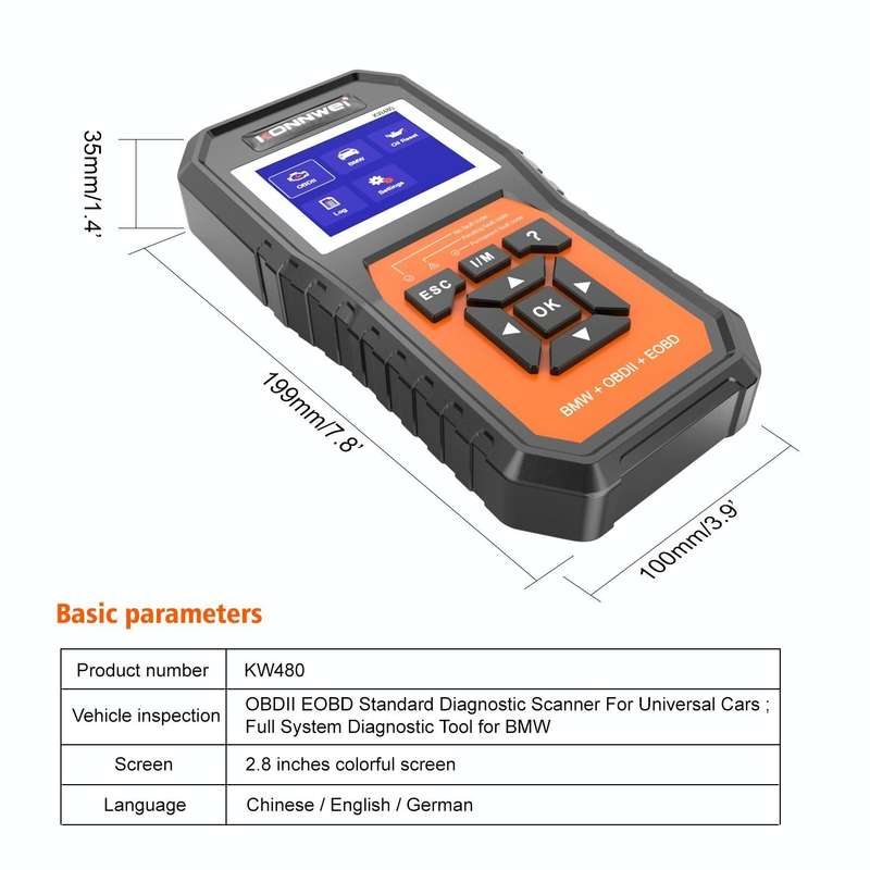 For BMW KONNWE KW480 2.8 inch Color Screen OBD2 Car Fault Detector