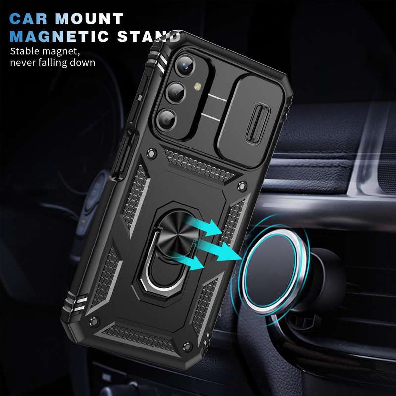 For Samsung Galaxy A25 5G Sliding Camshield TPU + PC Phone Case with Holder(Black)