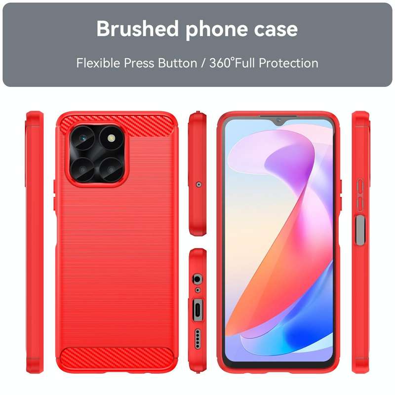 For Honor X6a Brushed Texture Carbon Fiber TPU Phone Case(Red)