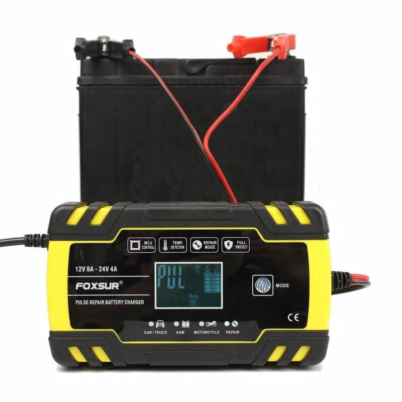 FOXSUR 12V-24V Car Motorcycle Truck Repair Battery Charger AGM Charger, EU Plug