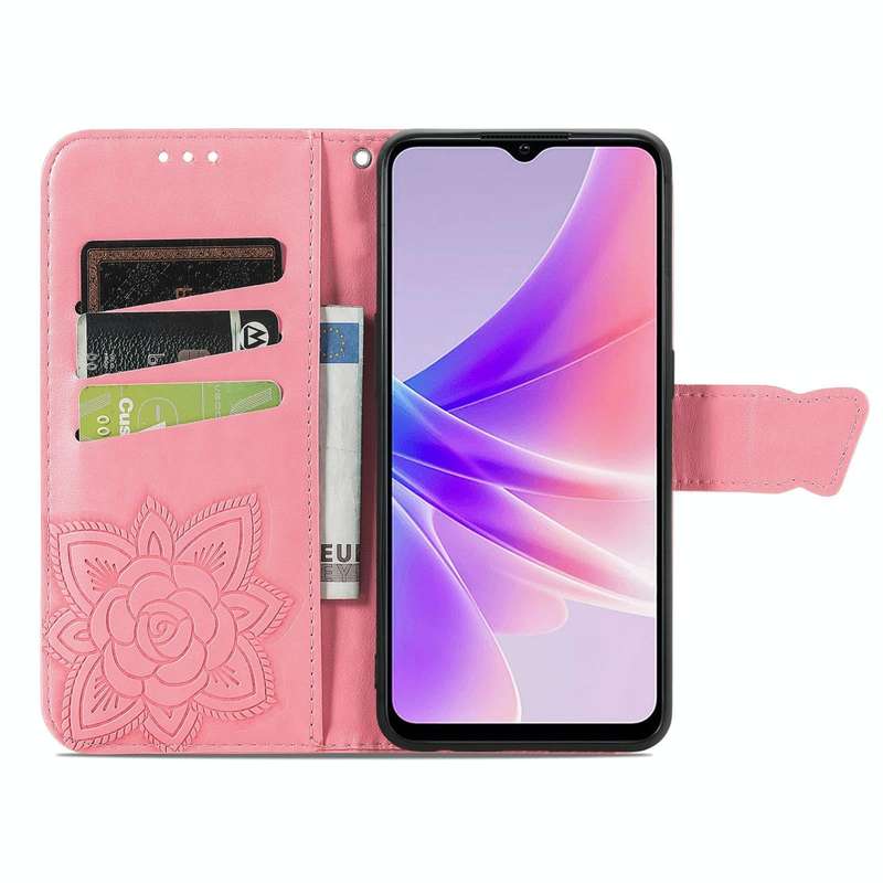 For OPPO A77 Butterfly Love Flower Embossed Flip Leather Phone Case(Pink)