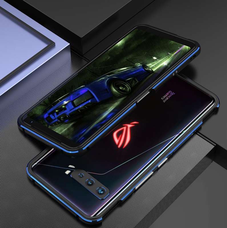 For ASUS ROG Phone 3 ZS661KS Aluminum Alloy Shockproof Protective Bumper Frame(Black Blue)