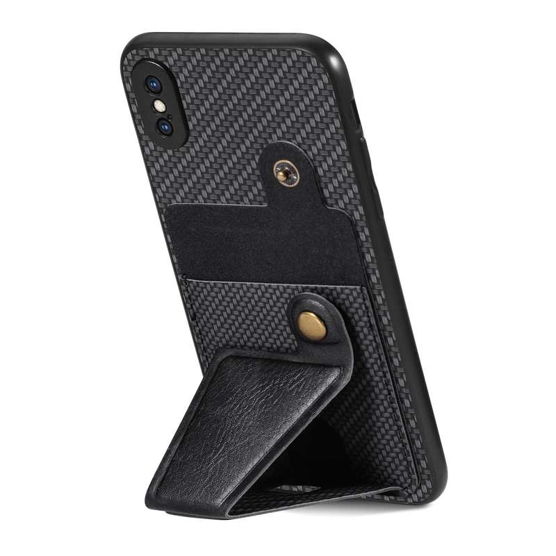 For iPhone X / XS Carbon Fiber Wallet Flip Card K-shaped Holder Phone Case(Black)