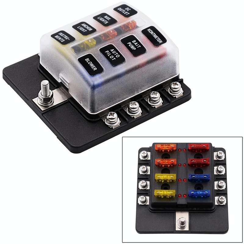1 in 8 Out Fuse Box Screw Terminal Section Fuse Holder Kits with LED Warning Indicator for Auto C...