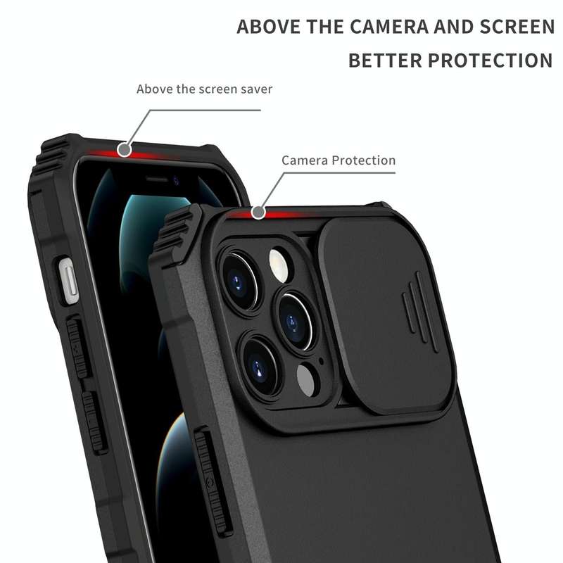 For iPhone 15 Pro Max Stereoscopic Holder Sliding Camshield Phone Case(Black)