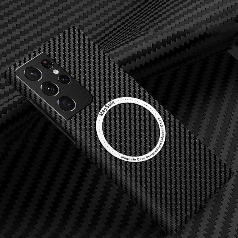 For Samsung Galaxy S21 Ultra 5G Carbon Fiber Texture MagSafe Magnetic Phone Case(Black)