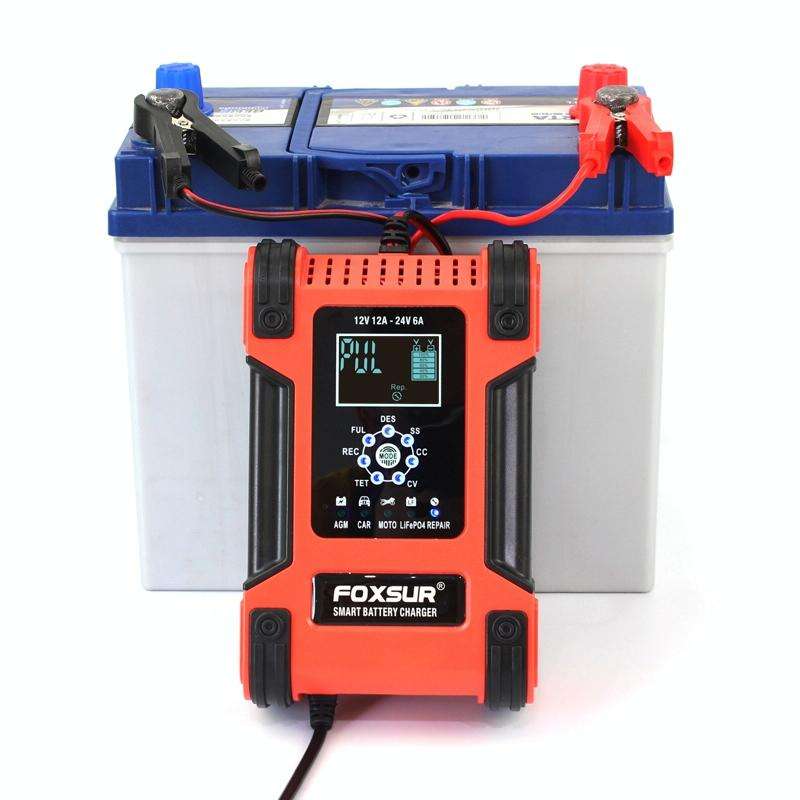 FOXSUR 12A / 12V / 24V Car / Motorcycle 7-stage Lead-acid Battery AGM Charger, Plug Type:US Plug(...