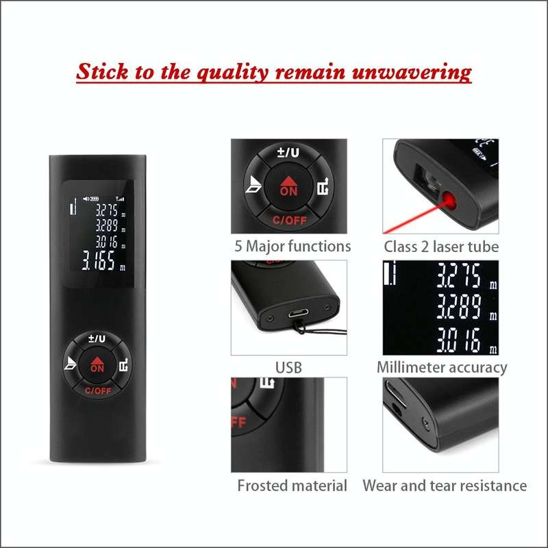 JQ-40 Mini Laser Distance Meter 40m Rechargeable Digital Handheld Laser Rangefinder Portable Lase...