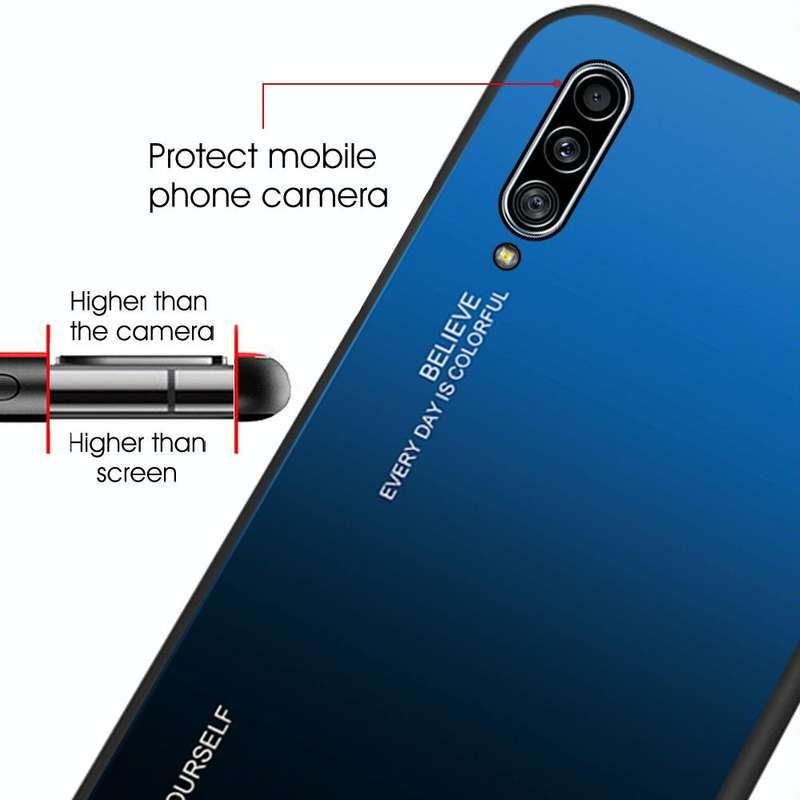 For Galaxy A90 5G Gradient Color Glass Case(Yellow)