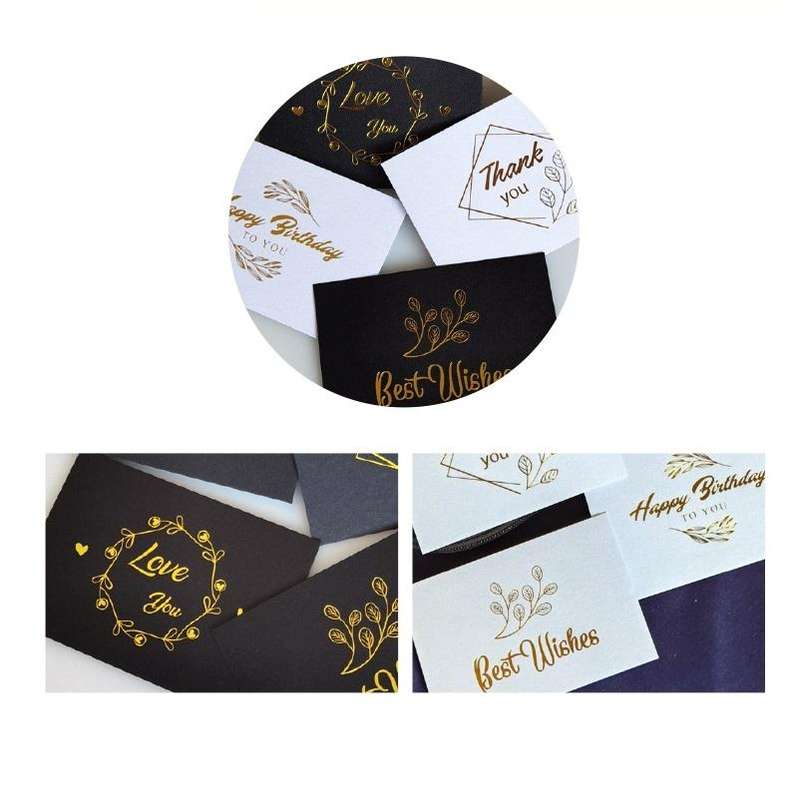 100 PCS Wedding Blessing Card Thank You Message Gift Decoration Card Bronzing Flower Greeting Car...