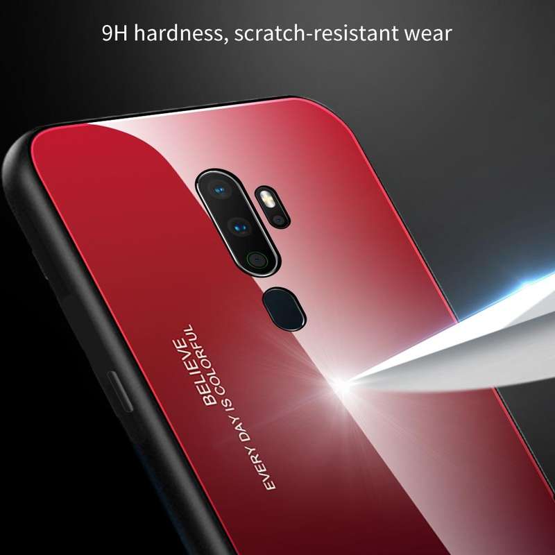 For OPPO A9 (2020) Gradient Color Glass Case(Red Blue)