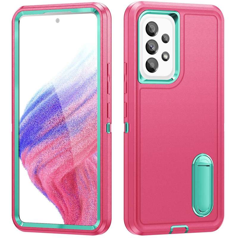 For Samsung Galaxy A53 3 in 1 Rugged Holder Phone Case(Pink + Blue)