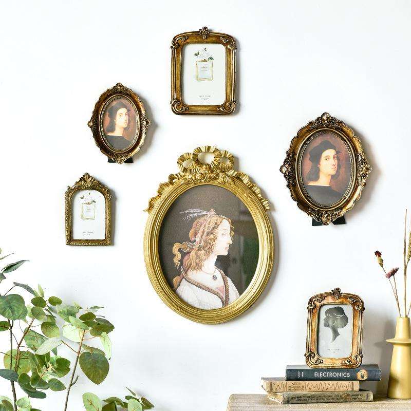 Retro Imitation Wood Home Decor Photo Frames, Spec: Oval-7 inches