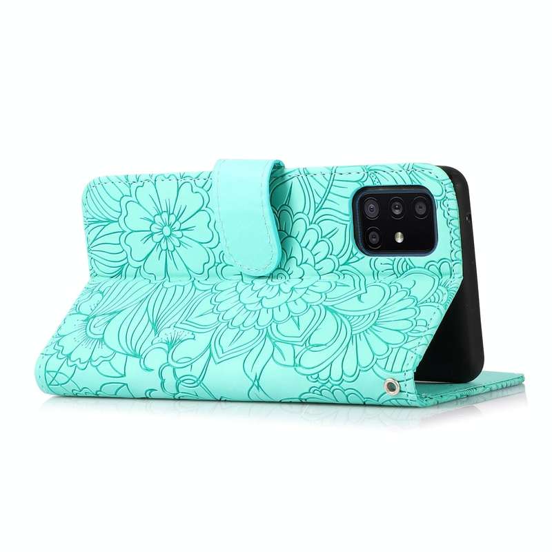 For Samsung Galaxy A51 Skin Feel Embossed Sunflower Horizontal Flip Leather Case with Holder & Ca...