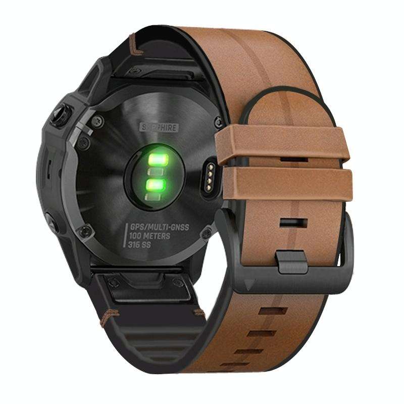 For Garmin Fenix 7X Silicone + Leather Quick Release Watch Band(Brown)