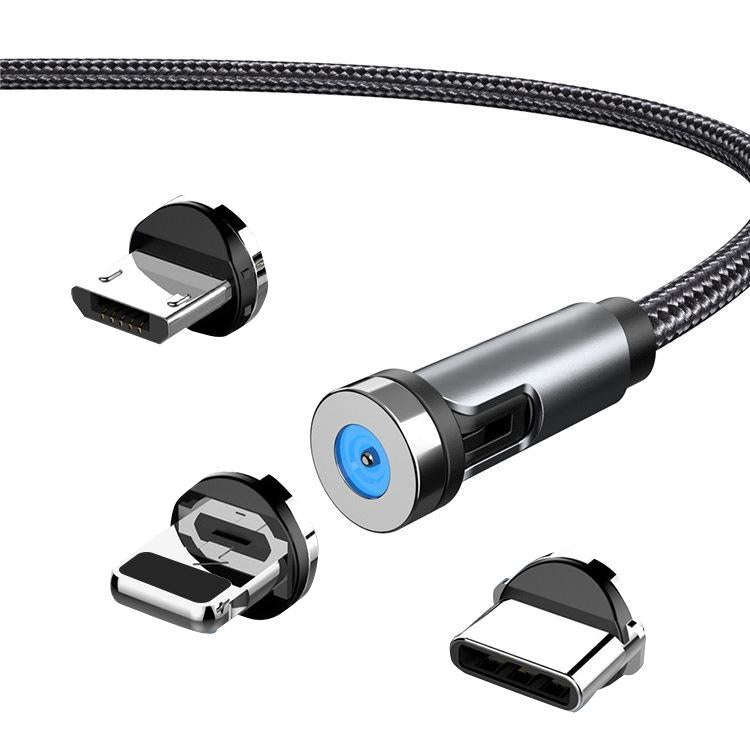 CC56 8 Pin + Type-C/USB-C + Micro USB Magnetic Interface Dust Plug Rotating Data Charging Cable, ...