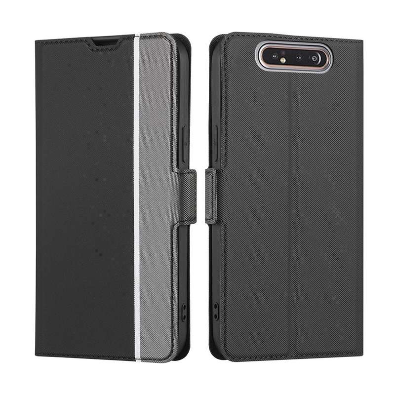 For Samsung Galaxy A80 Twill Texture Side Button Leather Phone Case(Black)
