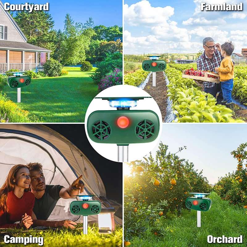 SK628 Solar Powered Animal Repeller 360 Degree Strobe Light Bird Repeller Ultrasonic Rat Repeller...