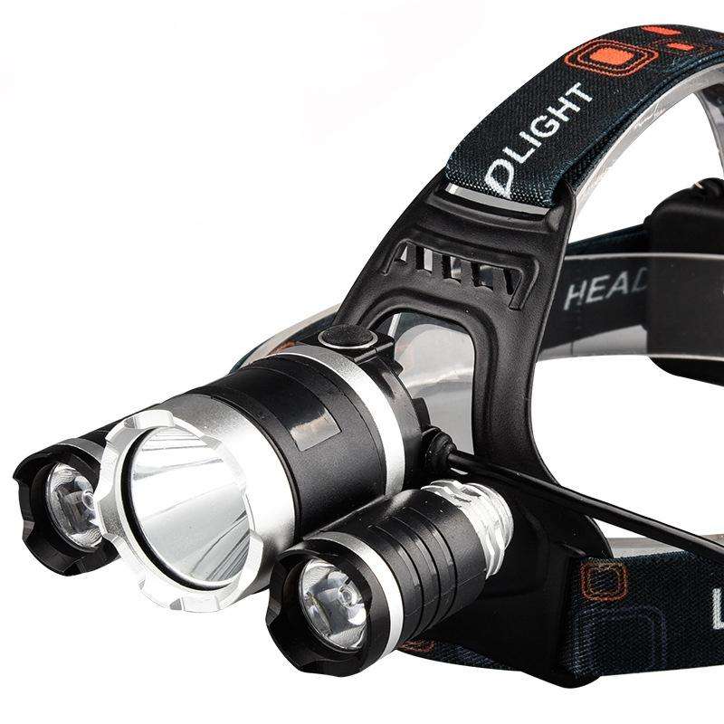 Strong Light Long-Range Rechargeable Three-Head Lamp Outdoor Fishing Lamp Led Head-Mounted Flashl...
