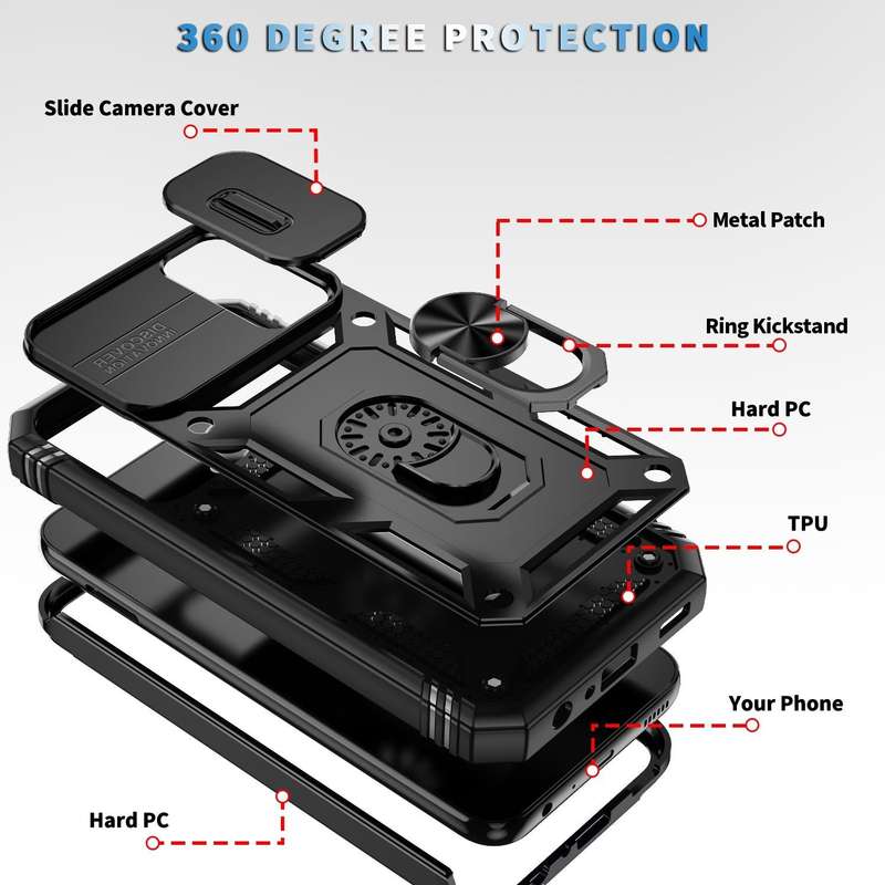 For Samsung Galaxy A25 5G Sliding Camshield TPU + PC Phone Case with Holder(Black)