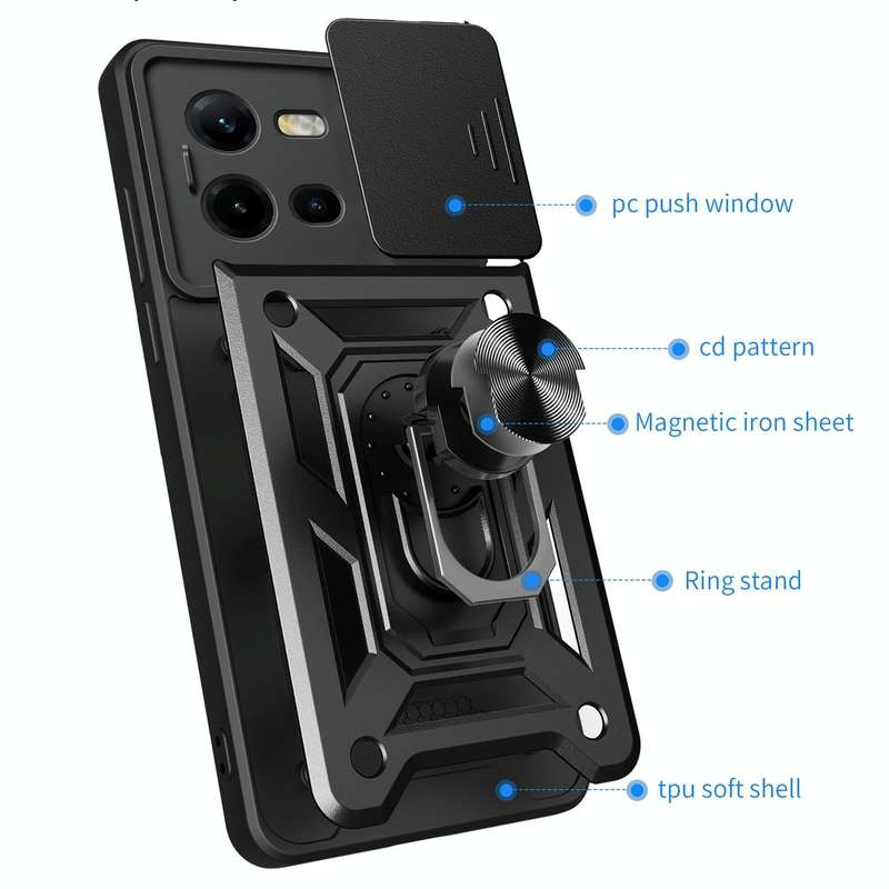 For vivo V25 5G/V25e 4G/X80 Lite 5G Sliding Camera Cover Design TPU+PC Phone Case(Gold)
