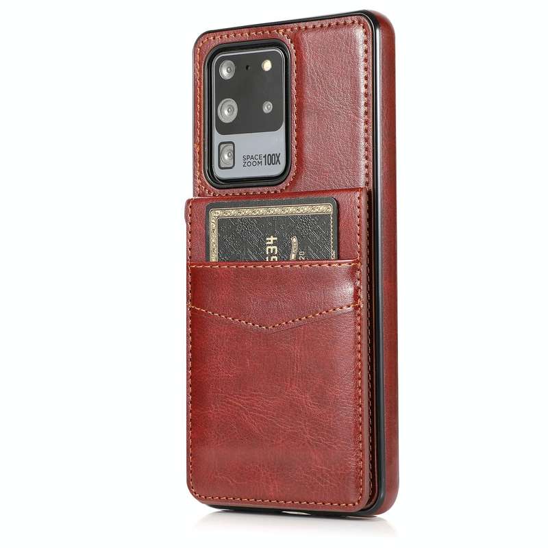 For Samsung Galaxy S20 Ultra Solid Color PC + TPU Protective Case with Holder & Card Slots(Brown)