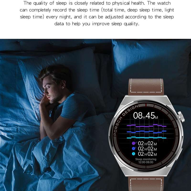 MD3MAX Porsche Ver 1.39 inch Round Screen Leather Strap Smart Watch Supports Heart Rate Monitorin...