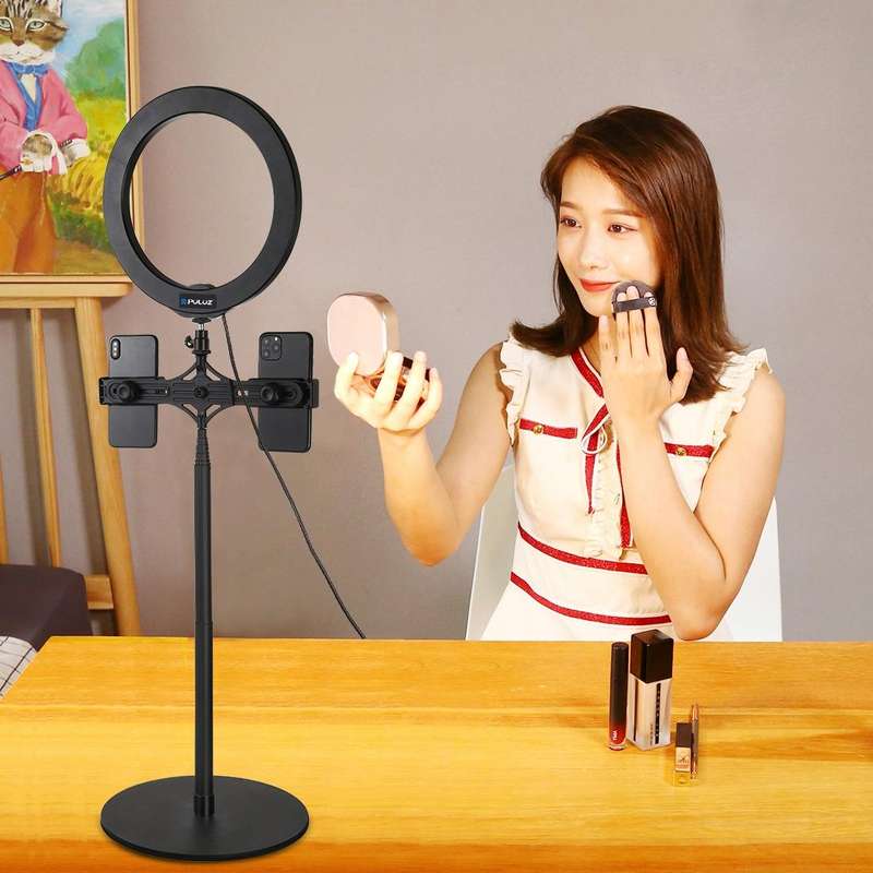 PULUZ Live Broadcast Dual Phone Brackets Horizontal Holder for iPhone, Galaxy, Huawei, Xiaomi, So...