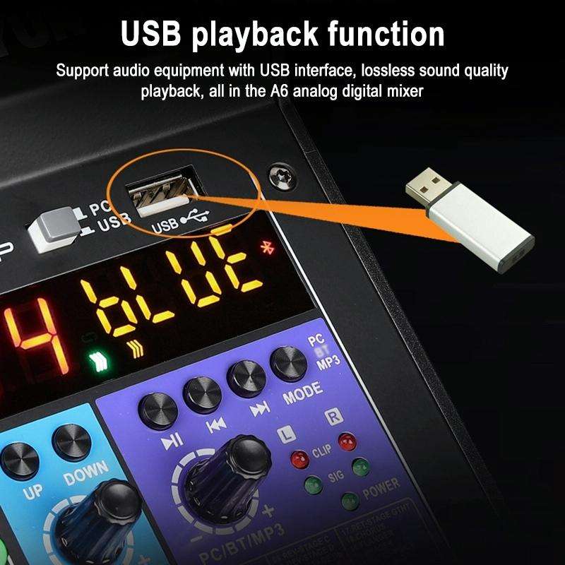TEYUN NA6 6-channel Small Mixing Console Mobile Phone Sound Card Live Broadcast Computer Recordin...