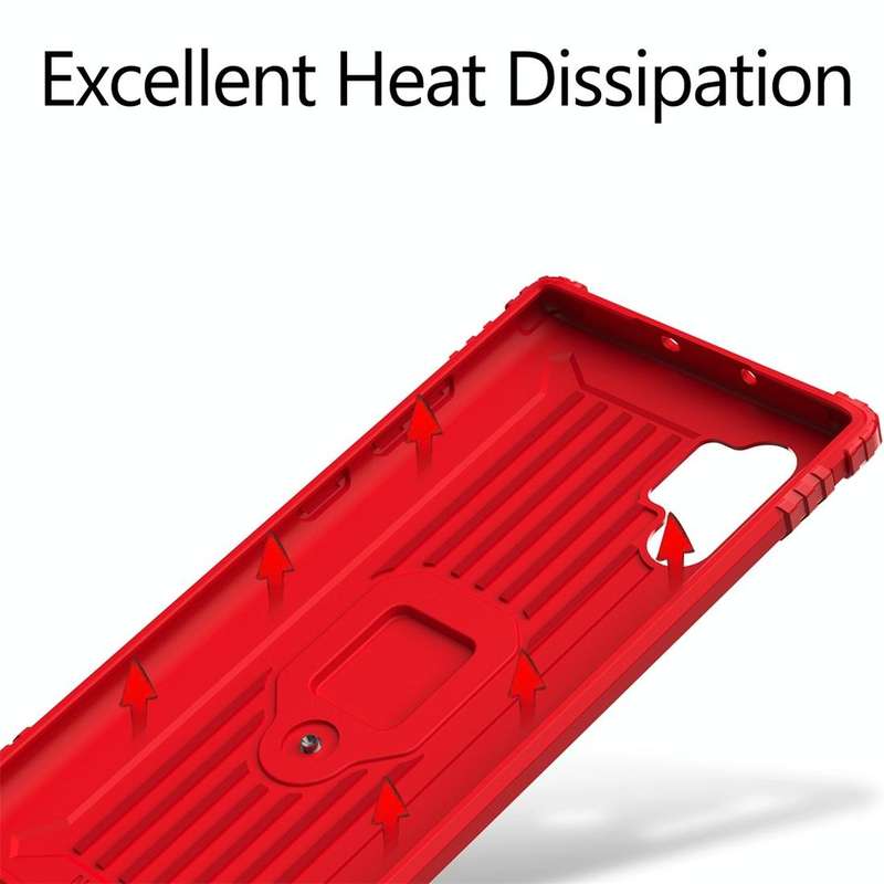 For Galaxy Note 10+ Carbon Fiber Protective Case with 360 Degree Rotating Ring Holder(Red)