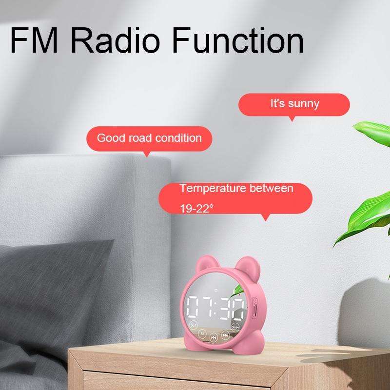 P1 Mini Card Mirror Clock Wireless Bluetooth Speaker with FM Radio(Pink)