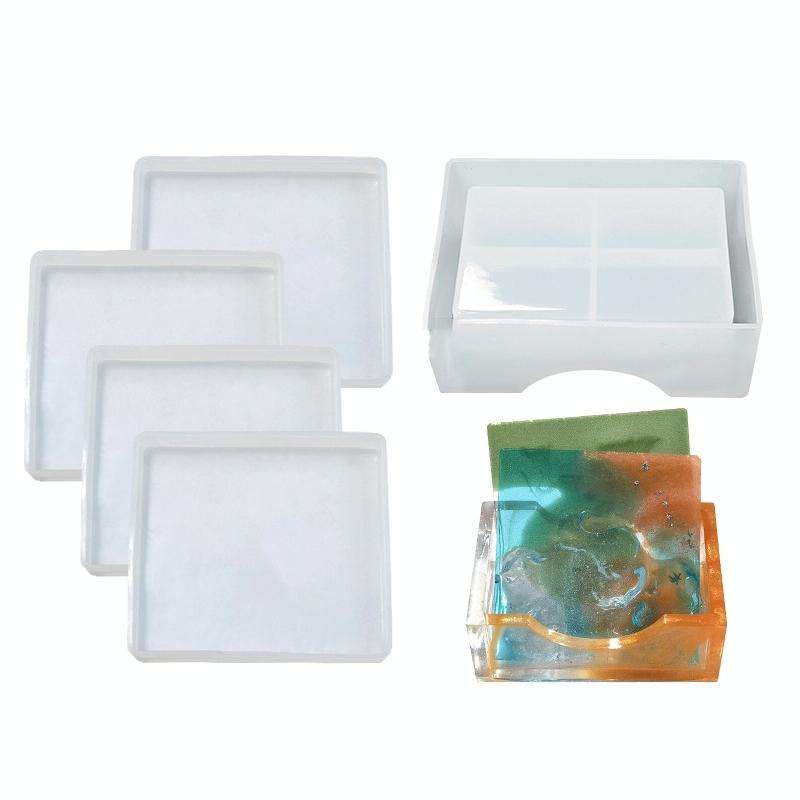 DIY Crystal Epoxy Storage Box Silicone Mould, Specification: Square Coaster Box Set