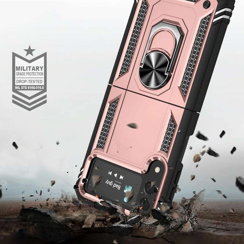 For Samsung Galaxy Z Flip4 Shockproof TPU + PC Phone Case with Holder(Rose Gold)
