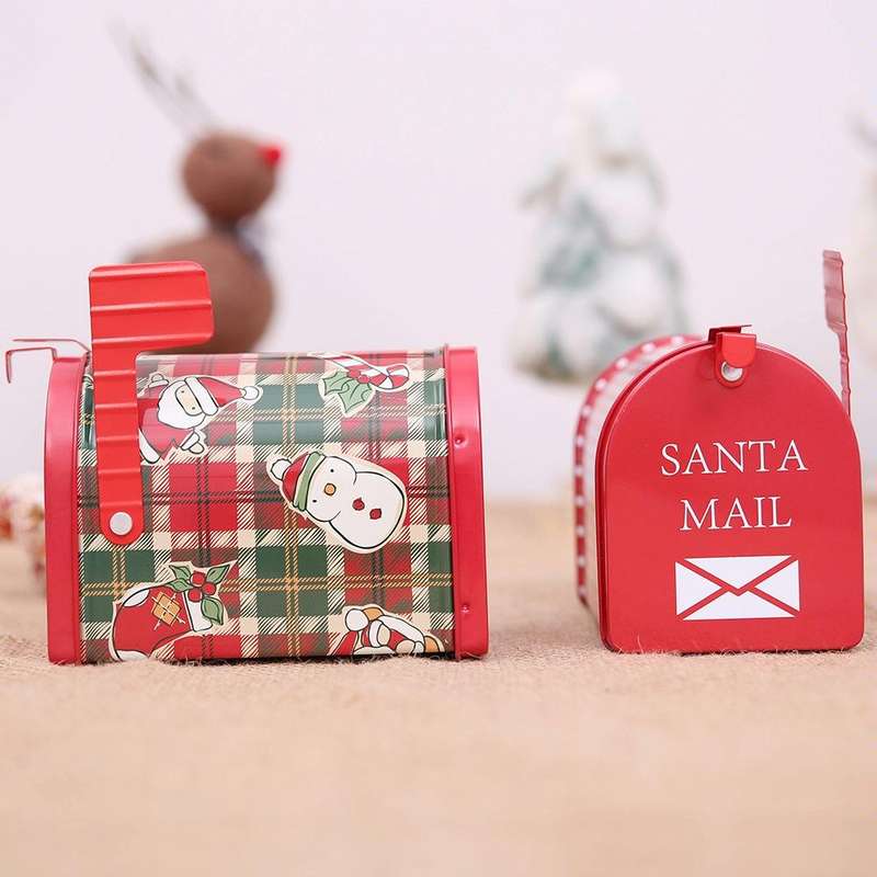 Christmas Decorations Tinplate Mailbox Box Children Gift Cartoon Candy Box(Cartoon Lattice)