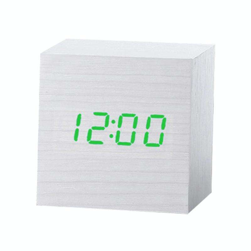 Multicolor Sounds Control Wooden Clock Modern Digital LED Desk Alarm Clock Thermometer Timer Whit...