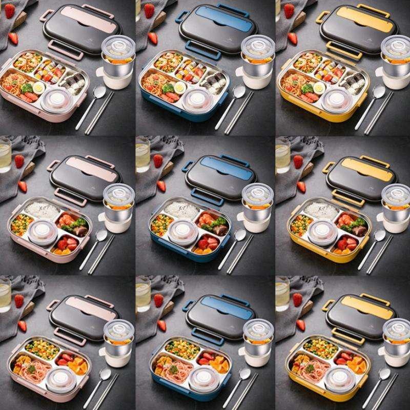 304 Stainless Steel Double-Layer Large-Capacity Portable Lunch Box, Color: Lemon Yellow(Medium 5 ...
